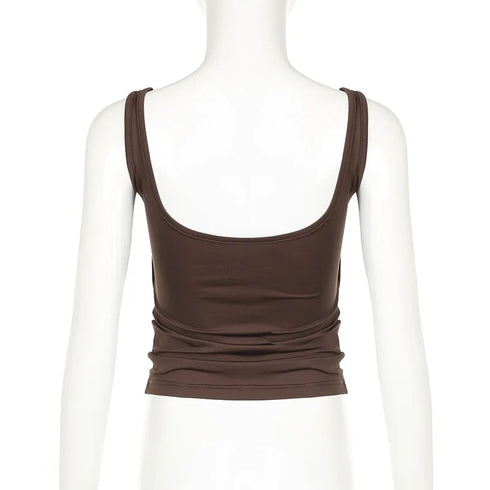 Sexy Tank Women Summer New Tops Solid Backless Streetwear Casual Slim Sleeveless Camisole Fashion Folds Tank Tops Lady Clothing